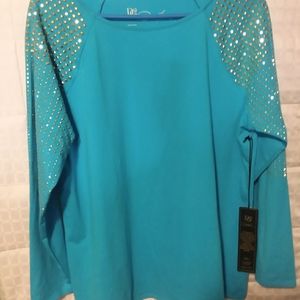 New blouse by Diane Geman. Gold bling on sleeves. Size large.